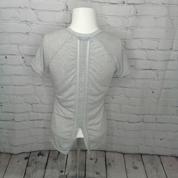 Toad & Co Cashew Grey Oatmeal Striped Short Sleeve V-neck Tee XSmall - Picture 3 of 7